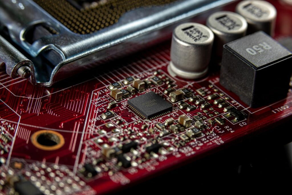 Macro close-up of an electronic circuit board